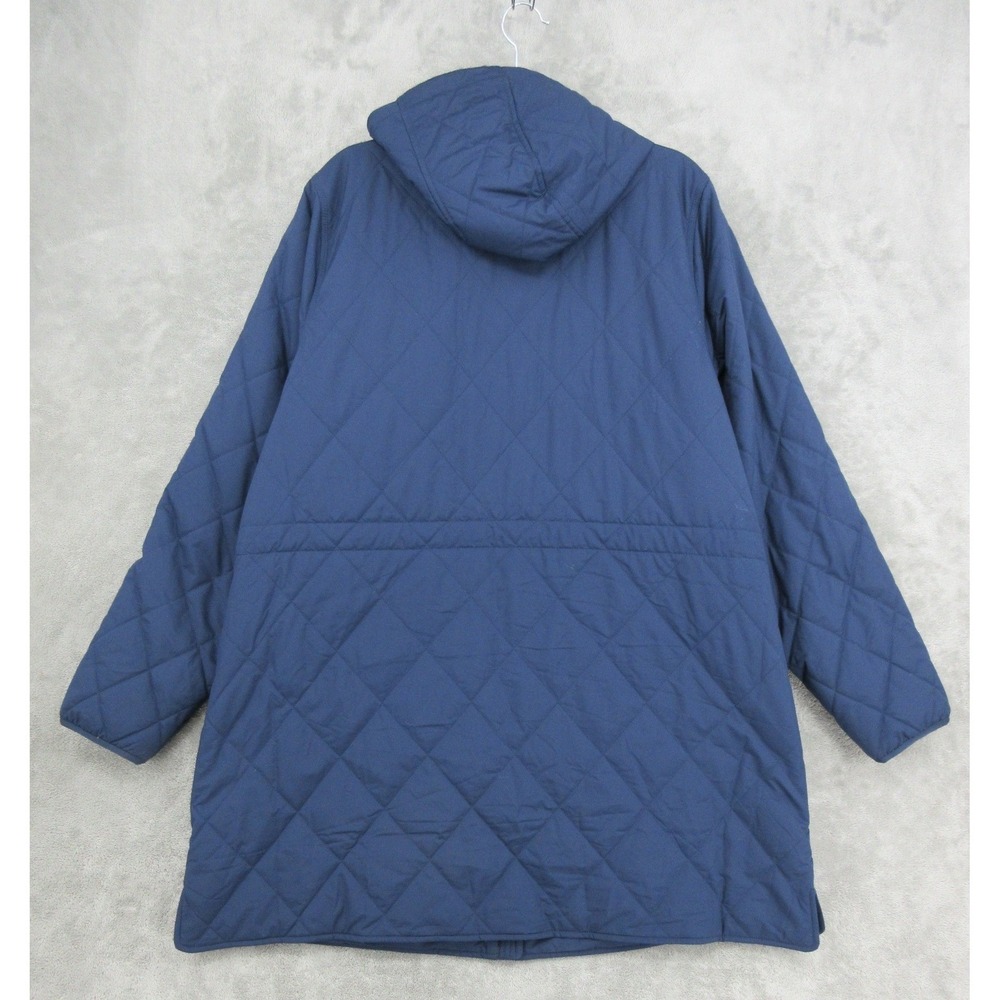 LL Bean Jacket Womens 2X Quilted Hooded Mid Length Pockets Outdoor Full Zip Blue - Picture 2 of 12